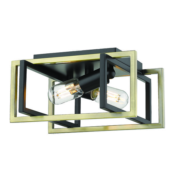 Tribeca Black and Aged Brass 11-Inch Two-Light Flush Mount, image 1